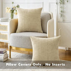 MIULEE Pack of 2 Beige Throw Pillow Covers 18x18 Inch Soft Chenille Pillow Covers for Sofa Living Room Couch Solid Dyed Cases Not Pillow Inserts