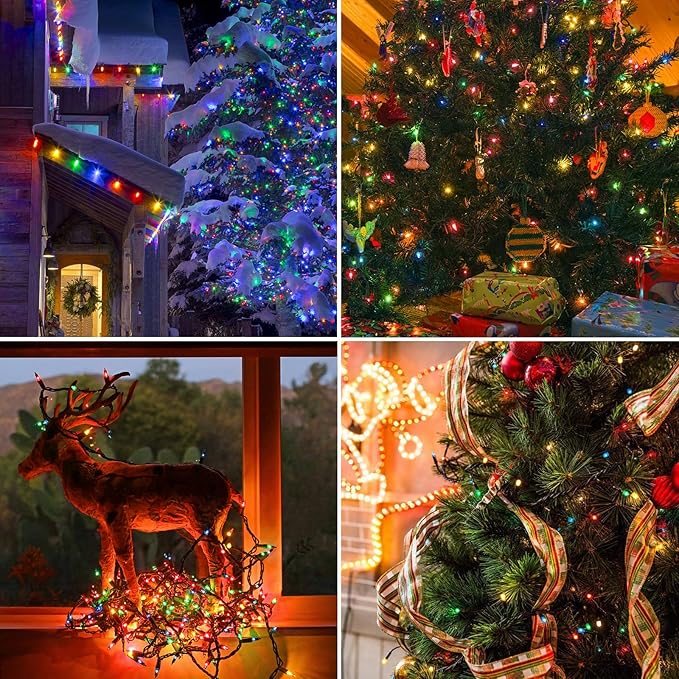100 LED Christmas String Lights, 33 FT Connectable Waterproof String Lights Green Wire with Timer Memory Function & 8 Modes, for Indoor Outdoor Xmas Trees Party Garden, 33 FT Multicolor