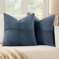 MIULEE Blue Corduroy Pillow Covers Pack of 2 Boho Decorative Spliced Throw Pillow Covers Soft Solid Couch Pillowcases Cross Patchwork Textured Cushion Covers for Living Room Bed Sofa 24x24 inch