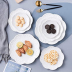 YBK Tech Elegant Round Embossed Lace Plate, Ceramic Serving Plate for Breakfast Afternoon Tea (White, 10-inch)