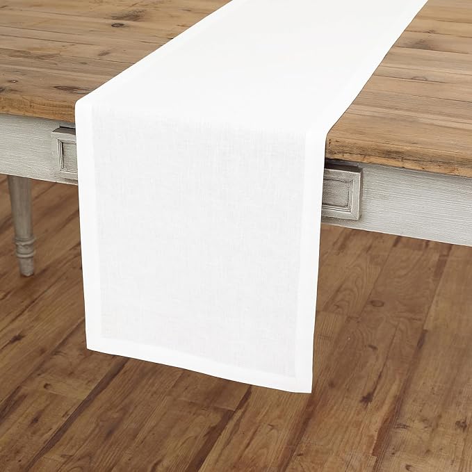 Solino Home Linen White Table Runner 60 Inches - 100% Pure Linen Short Table Runner 14 x 60 Inch Ideal for Dresser and Coffee Tables - Fall, Autumn, Halloween, Thanksgiving, Christmas - Fete