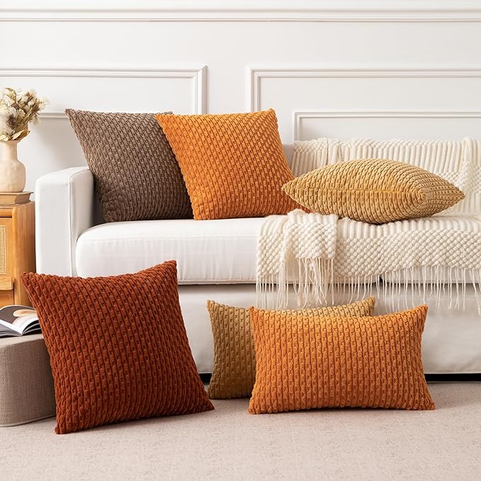 Kevin Textile Throw Pillow Covers Soft Corduroy Decorative Set of 2 Boho Striped Pillow Covers Pillowcases Farmhouse Home Decor for Couch Bed Sofa Living Room 26x26 Inch Gold