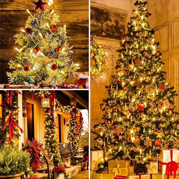 Total 250FT 760 LED Christmas Lights, 2 Packs 380 LED Outdoor String Lights Waterproof, Timer & Memory, 8 Modes Dimmable Plug in Fairy Lights for Tree Outside Xmas Holiday Decorations,Warm White