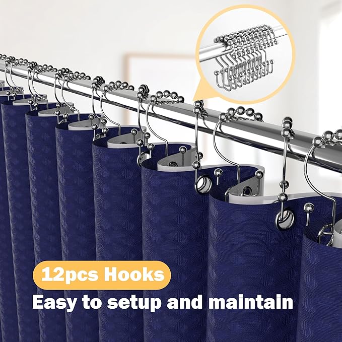 Navy Blue Bathroom Set, 25 PCS Bathroom Accessories Set with Shower Curtains, Rugs, Trash Can, Toothbrush Holder, Soap Dispensers, Toothbrush Cup, Vanity Tray, Soap Dish, Toilet Brush, Qtip Holders