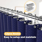 Navy Blue Bathroom Set, 25 PCS Bathroom Accessories Set with Shower Curtains, Rugs, Trash Can, Toothbrush Holder, Soap Dispensers, Toothbrush Cup, Vanity Tray, Soap Dish, Toilet Brush, Qtip Holders