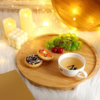 Meanplan 3 Pcs Round Wood Trays Round Charcuterie Board Bulk Bamboo Serving Platter with Rim Polished Wooden Vegetable Platter for Holding Fruit Bread Pizza Party Decor Christmas Supplies (13.8 Inch)