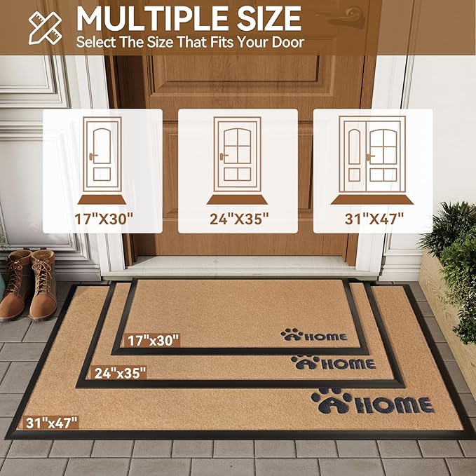 Dirt Trapping Outdoor Welcome Mats, 17x30 Durable Non-Slip Door Mat Outside Entrance, Low Profile Easy Clean Doormat for Patio Porch Front Indoor Entryway, Brown