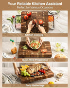 XINZUO Large Thick End Grain Acacia Wood Cutting Board -(16‘’L x 12''W x 1.6''T)-Dark Wood Cutting Board,Reversible Wooden Chopping Board with Non-Slip Feet-Catches Food and Waste-Giftbox