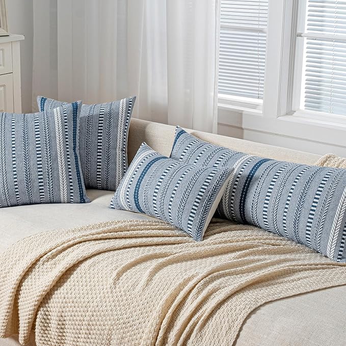 ANRODUO Pack of 1 Boho Throw Pillow Covers 14x36 Inch Farmhouse Decorative Lumbar Couch Pillow Cases Jacquard Cushion Cover Long Accent Pillows of Bed Sofa Bedroom Living Room Home Decor, Navy Blue