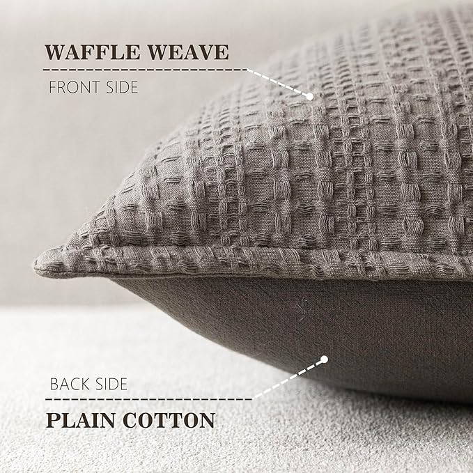 Foindtower Set of 2 Decorative Cotton Waffle Weave Throw Pillow Covers Euro Shams Cushion Covers Accent European Pillowcase for Bed Couch Sofa Bedroom Living Room Home Decor 22×22 Inch Taupe Gray