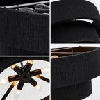 20” Black Hand Woven Rattan Chandelier Boho Pendant Light Adjustable Modern Pendant Light for Kitchen Island Dining Living Room, UL Listed