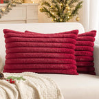 MIULEE Faux Fur Christmas Decorative Throw Pillow Covers 12x20 Inch Set of 2, Modern Spring Home Decor Soft Plush Couch Pillows Cozy Fluffy Cushion Covers for Sofa Bed Burgundy