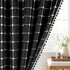 MitoVilla Boho Small Stall Shower Curtain 36 x 72, Narrow Polyester Linen Fabric Shower Curtains for Farmhouse Bathroom Decor, Half Size Cloth Shower Curtain Set with Hooks, Black