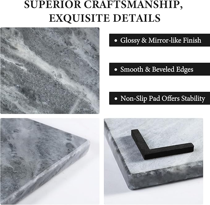 Koville Brazilian Natural Marble Cutting Board for Kitchen, 12x8inch Hand Crafted Marble Slab for Cheese, Charcuterie, Pastry Board - Wedding Gift, House Warming Gift