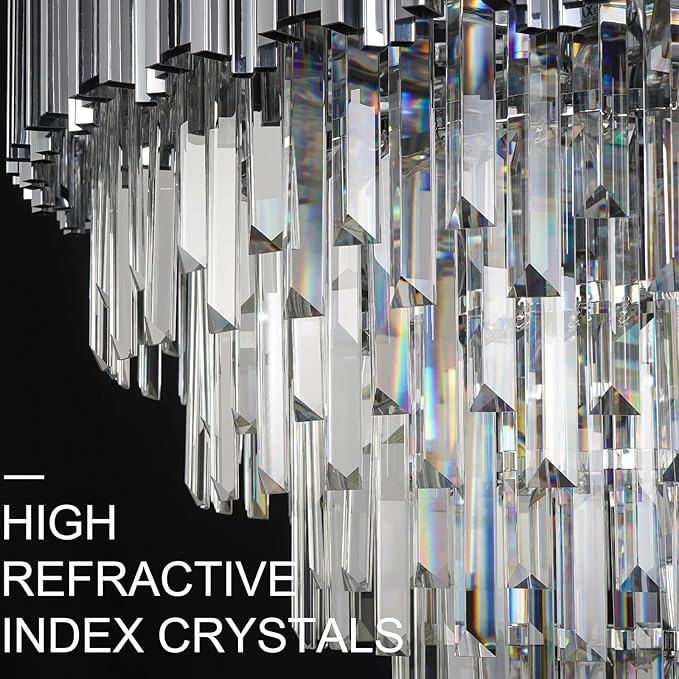 Large Crystal Chandelier for High Ceilings Foyer Entryway Hanging Chandelier Lighting Chrome 30'' Tall