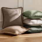 EMEMA Linen Fringe Throw Pillow Covers Set of 2 Boho Farmhouse Accent Decorative Pillowcase with Tassels for Couch Sofa Bed Living Room Home Decor 20x20 Inch,Sage Green