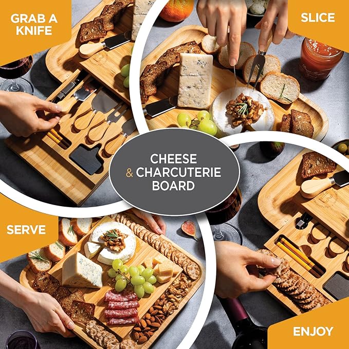 Charcuterie Board Gift Set - Bamboo Cheese Board and Knife Set - Housewarming Gifts for New Home, Wedding Gifts for Couples 2025, Bridal Shower Gifts, Birthday Gifts for Women