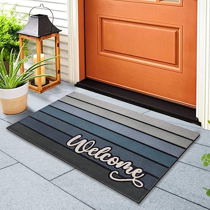 Bulijojo Nordic Grey Entrance Door Mat Large 17 x 30 Inch Entry Way Doormat Front Door Rug Outdoor Heavy Duty Welcome Mat, Non Slip Rubber Back Low Profile