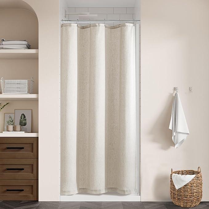 Oatmeal Linen 36x72 Shower Curtain for Shower Stall Neutral Greyish Beige Flax Linen Drapes for Bathroom Cabin Earth Tone Boho Bathroom Decor Grey Beige Bath Drapes with Hooks 36 x 72 Inch