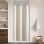 Oatmeal Linen 36x72 Shower Curtain for Shower Stall Neutral Greyish Beige Flax Linen Drapes for Bathroom Cabin Earth Tone Boho Bathroom Decor Grey Beige Bath Drapes with Hooks 36 x 72 Inch