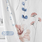 QIYI Small Stall Half Watercolor Floral Shower Curtain, 3D Embossed Butterflies Blue Flower Cloth Bathroom Curtain, Waterproof Fabric White Shower Curtain Set with Hooks