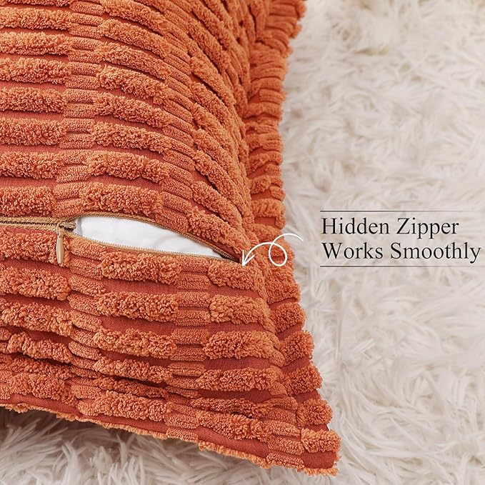 decorUhome Decorative Rust Fall Throw Pillow Covers 12x20 Set of 2 with Splicing, Boho Lumbar Soft Neutral Corduroy Broadside Twill Pillow Covers for Couch Bed Sofa Living Room
