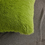 WERDIM Shaggy Fluffy Faux Fur Pillowcases 2 Pack Button Closure Velvet Pillow Shams Standard/Queen Size (Apple Green, 20 X 26 Inches)