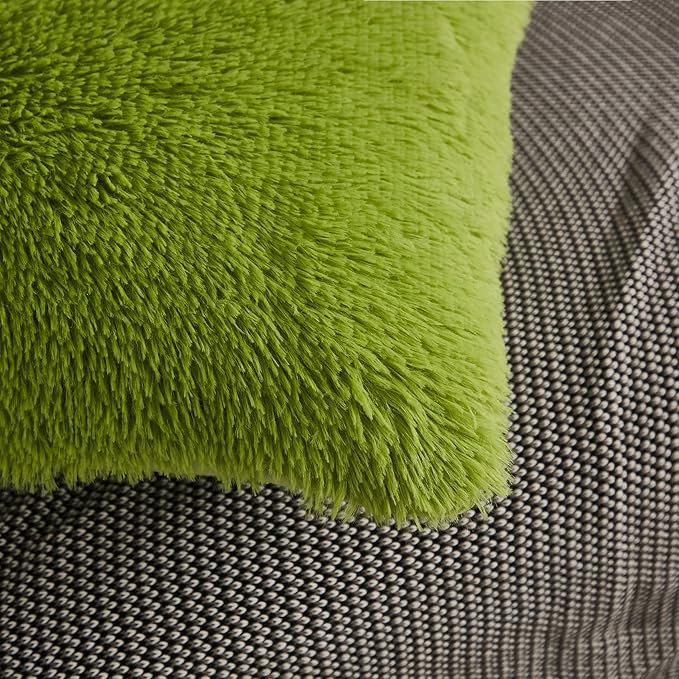 WERDIM Shaggy Fluffy Faux Fur Pillowcases 2 Pack Button Closure Velvet Pillow Shams Standard/Queen Size (Apple Green, 20 X 26 Inches)