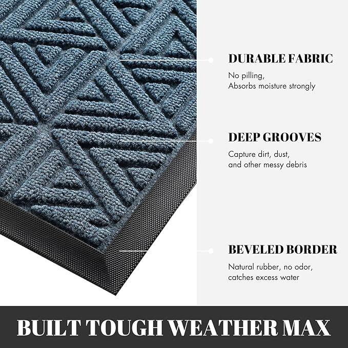 Yimobra Outdoor Mats for Front Door, Stops Mud & Dirt at Entrance, Fits Garage & Patio, All-Weather Waterproof Non Slip Outdoor Indoor Welcome Mat, 29.5x17 Mix Blue