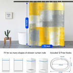Lnond 4Pcs Yllow Bathroom Shower Curtain Sets with Rugs, Yellow Grey Abstract Painting Bathroom Sets with Shower Curtain and Rugs and Accessories