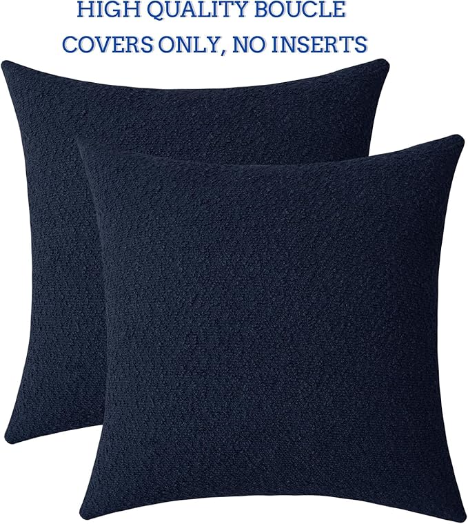 Jeneoo Navy Decorative Square Thick Throw Pillow Covers Fine Textured Boucle Dark Blue Couch Cushion Cases for Sofa Decor, Set of 2, 18 x 18 Inch