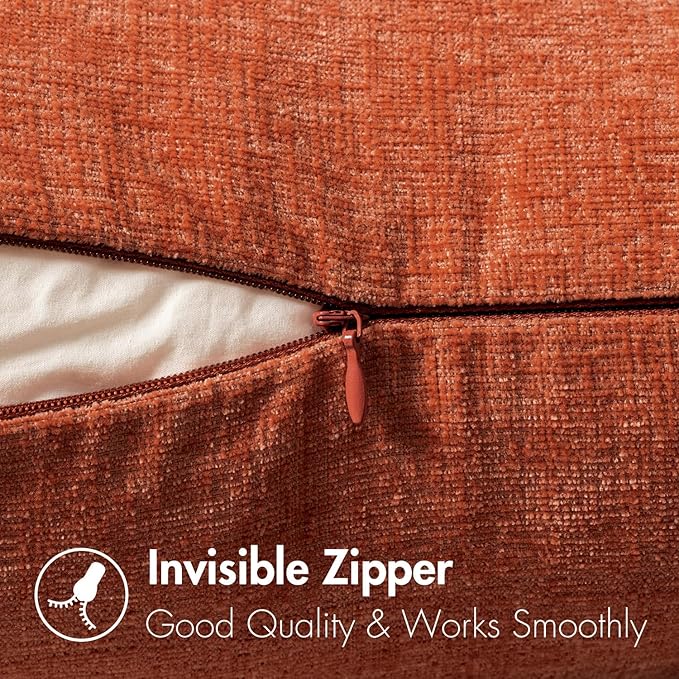 MIULEE Fall Pack of 2 Rust Throw Pillow Covers 16x16 Inch Soft Chenille Pillow Covers for Sofa Living Room Couch Solid Dyed Cases