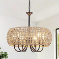 6-Light Rattan Chandelier Light Fixture, 18.11'' Wicker Chandelier Boho Kitchen Light Fixtures, Rattan Pendant Light Rustic Farmhouse Chandeliers for Dining Room Living Room Foyer