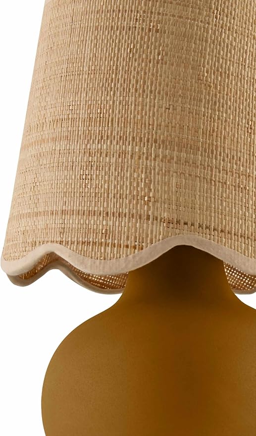 BoutiqueRugs Navarro Boho Ceramic Bedside Table Lamp for Bedroom Nightstand and Living Room - Shade Rattan - Brown, Beige - 13" H