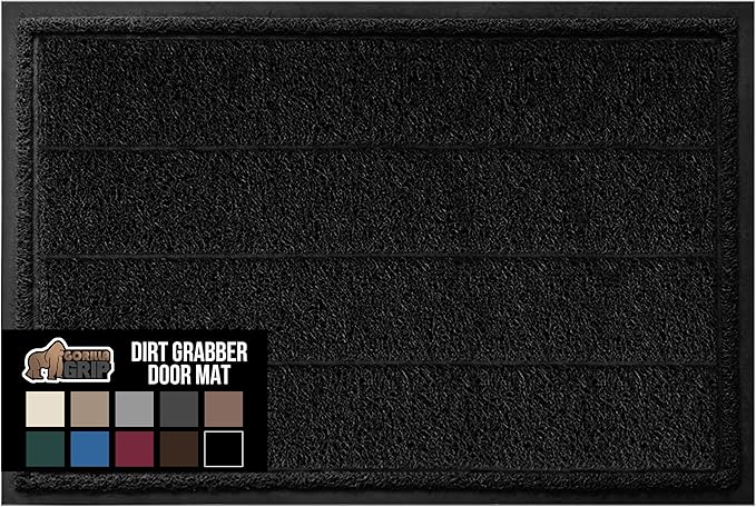 GORILLA GRIP Dirt Grabber Mesh Doormat, Low-Profile, Stain and Fade Resistant Heavy Duty Quick Dry Striped Doormats, Mats for Indoor or Outdoor Entry, Shoe Scraper, Garage Entrance Mat, 35x23, Black
