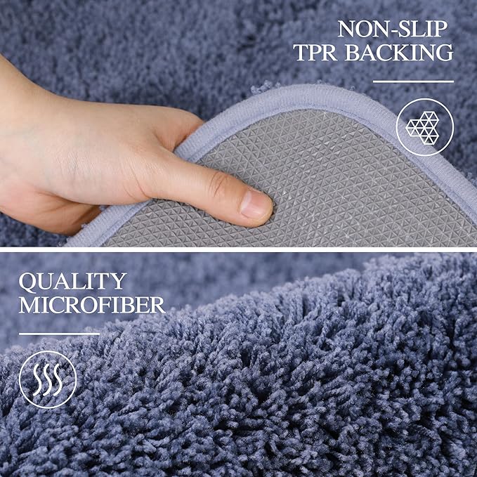 Walensee Blue High Pile Bathroom Rug, 24 x 36, Extra Soft & Absorbent, Non Slip, Machine Washable, Luxury Bath Mat for Bathroom