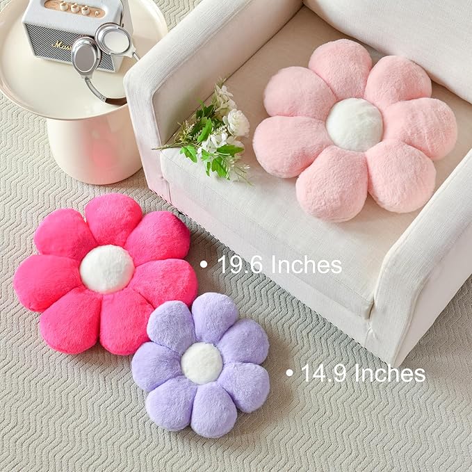 Xuyier Flower Pillow, Decorative Throw Pillow, 14.9“ Cute Daisy Pillow, Aesthetic Fun Decor Pillows for Bed, Flower Shaped Accent Cozy Pillow for Couch