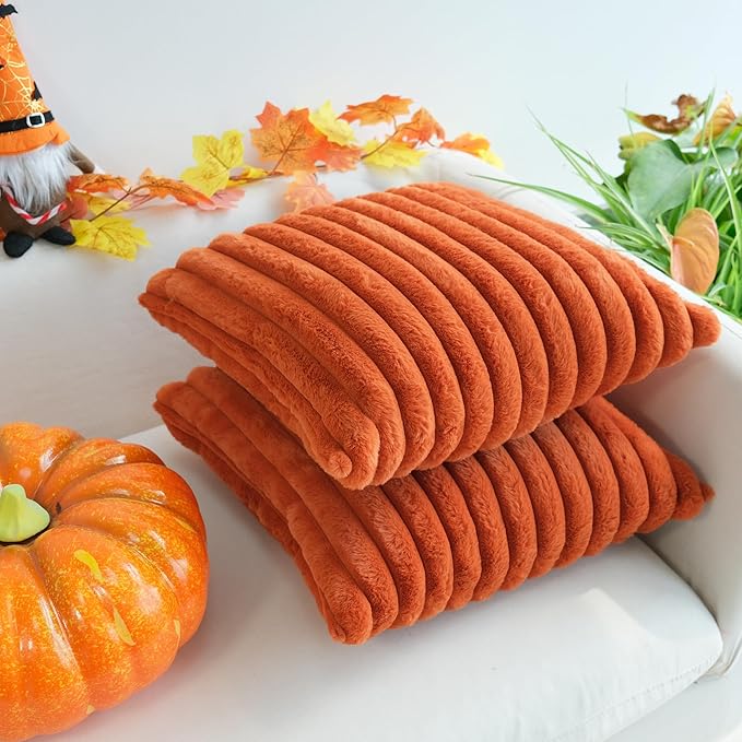 JOJUSIS Pack of 2 Faux Fur Plush Decorative Throw Pillow Covers Couch Cushion Case Soft Pillowcases Farmhouse Fall Home Decor (Rust, 20 x 20-Inch)