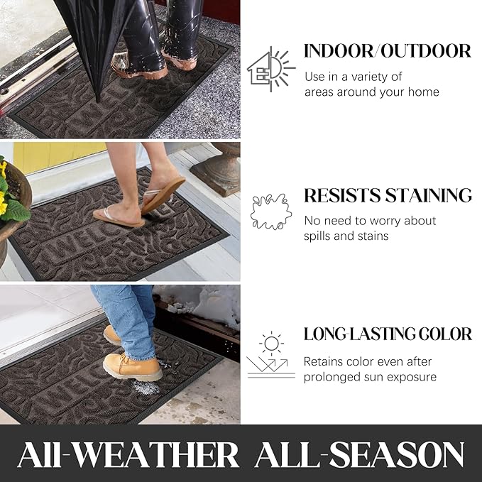 Yimobra Welcome Mat Outdoor 29.5x17, Waterproof Non-Slip Outdoor Mats for Front Door Outside Entrance, Low-Profile Entryway Mat Indoor for Garage Patio, Brown