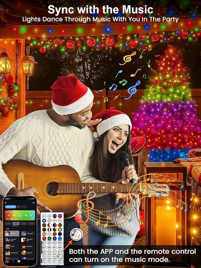 Smart LED Halloween String Lights with Remote & App 198FT 600LED, Waterproof RGB Dimmable Clear Wire Christmas Lights, Color Changing Christmas Tree Light Outdoor Indoor with Timer for Halloween Decor