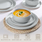 LIANYU Ceramic Dinnerware Dish Sets, Plates and Bowls Sets for 8, 24 PCS Dishware with Dinner Salad Plate and Cereal Bowls, Oven & Dishwasher Safe, Scratch Resistant, Glacier Gray