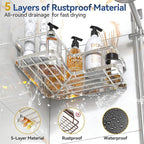 YASONIC Corner Shower Caddy Organizer, 3-Pack Self-Adhesive Rustproof Bath Shelves with Soap Holder & 4 Hooks, Large Capacity Shower Storage Rack for Bathroom Organization, Silver