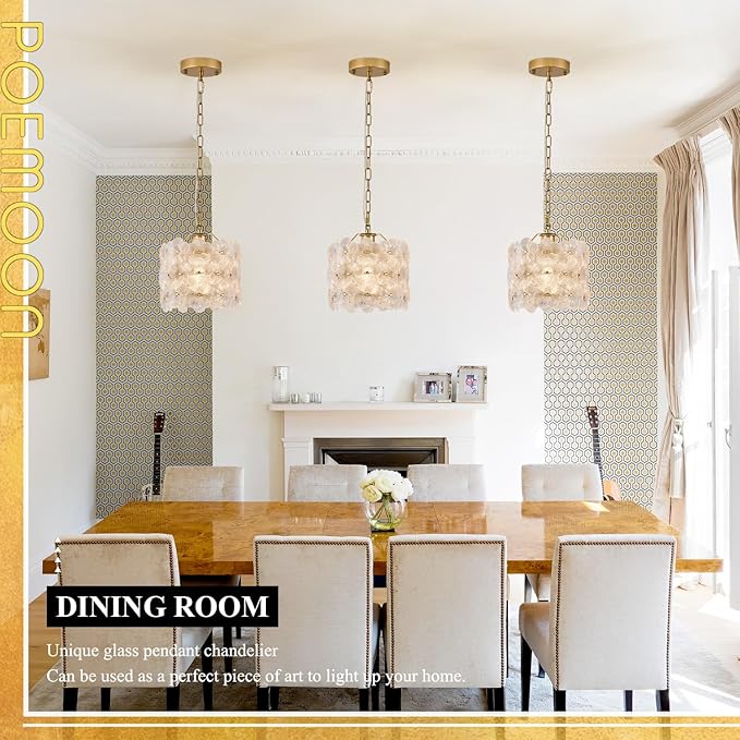 3-Pack Gold Glass Pendant Light Flower Small Ceiling Pendant Lighting Modern 1-Light for Kitchen Island Sink Dining Room Bedroom Entryway Hallway, E26