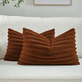 FUTEI Rust Striped Decorative Throw Pillow Covers 12x20 Inch Set of 2,Rectangle Winter Decorations Couch Lumbar Pillowcase,Soft Cozy Faux Rabbit Fur & Velvet Back,Modern Home Decor for Bed