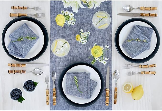 Solino Home Linen Chambray Indigo Table Runner 108 Inches Long - Athena, 100% Pure Linen 14 x 108 Inch Table Runner for Christmas
