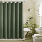 Olive Green Linen Shower Curtain 80 Inches Long Cloth Shower Curtain for Bathroom Boho Farmhouse Spring Decor Hotel Bathtub Water Repellent Extra Long 80 Inch Drapes Set with Hooks, 72x80