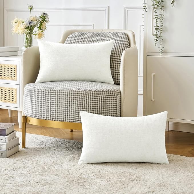 MIULEE Pack of 2 Christmas Couch Throw Pillow Covers 12x20 Inch Soft White Chenille Pillow Covers for Sofa Living Room Solid Dyed Pillow Cases