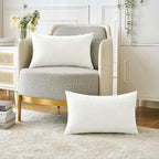 MIULEE Pack of 2 Christmas Couch Throw Pillow Covers 12x20 Inch Soft White Chenille Pillow Covers for Sofa Living Room Solid Dyed Pillow Cases