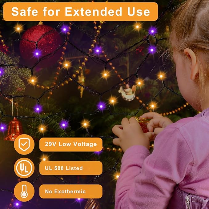 Extra Long 132ft Christmas Decorative Mini Lights, 400 LED Black Wire Fairy Starry String Lights Plug in, Timer & Memory & 8 Modes, for Indoor Outdoor Xmas Tree Wedding Party Decoration,Orange