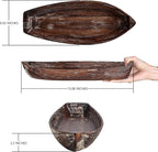 Rustic Wooden Serving Tray, Boat Shape Decorative Tray Vintage Centerpiece, Farmhouse Rustic Trays, Key Tray, Decorative Platter for Countertop Home Decorations- Distressed Brown。(Size L)